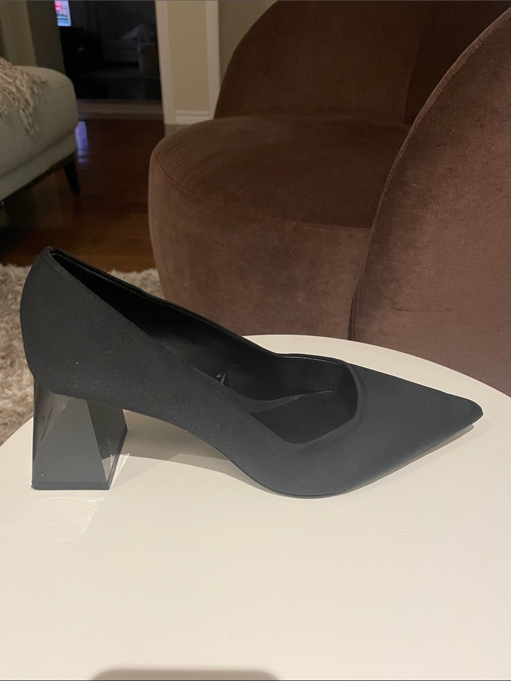 Zara Black Pointed Block-Heel Pumps - Picture 1 of 4